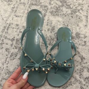 Valentino Teal Studded Bow Sandals